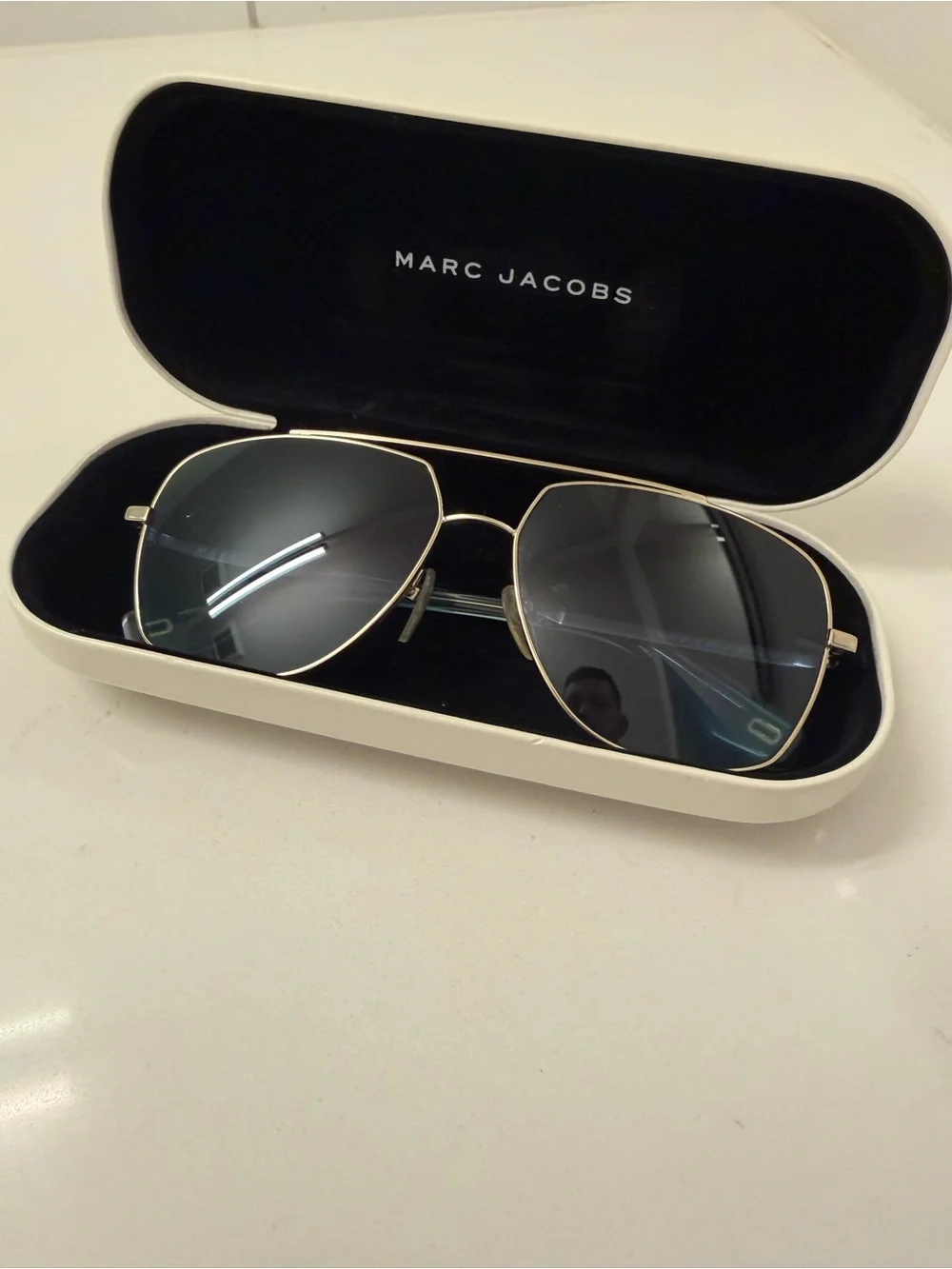Marc Jacobs Gold Frame Sunglasses with Blue-Green Gradient Lenses